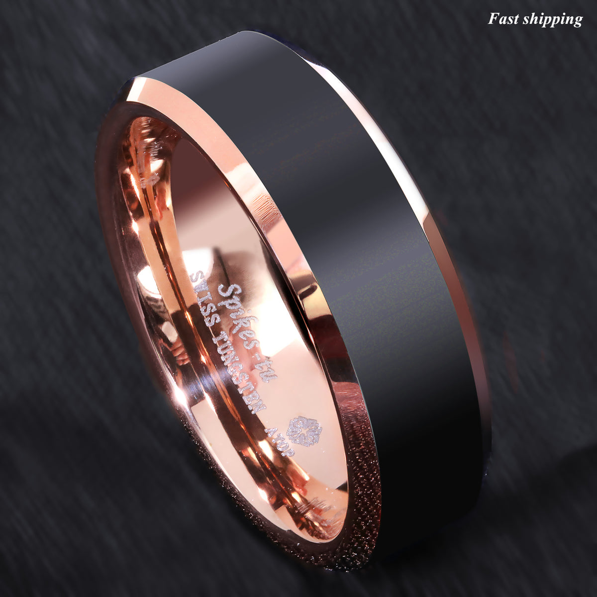 8mm Black Brushed Rose Gold Plated Metal Tungsten Ring ATOP Men